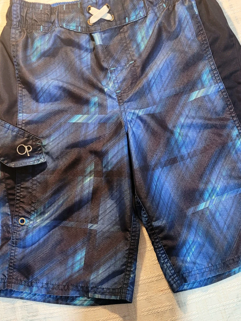 OP Boy's Blue and Black Graphic Swim Board Shorts Size L 10/12
